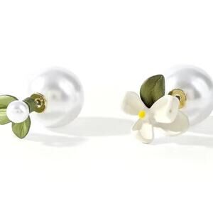 White Magnolia Double Sided Earrings